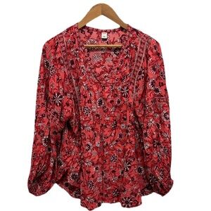 Old Navy Womens Floral Peasant Colorful Blouse Sz Large Feminine Office Boho Top